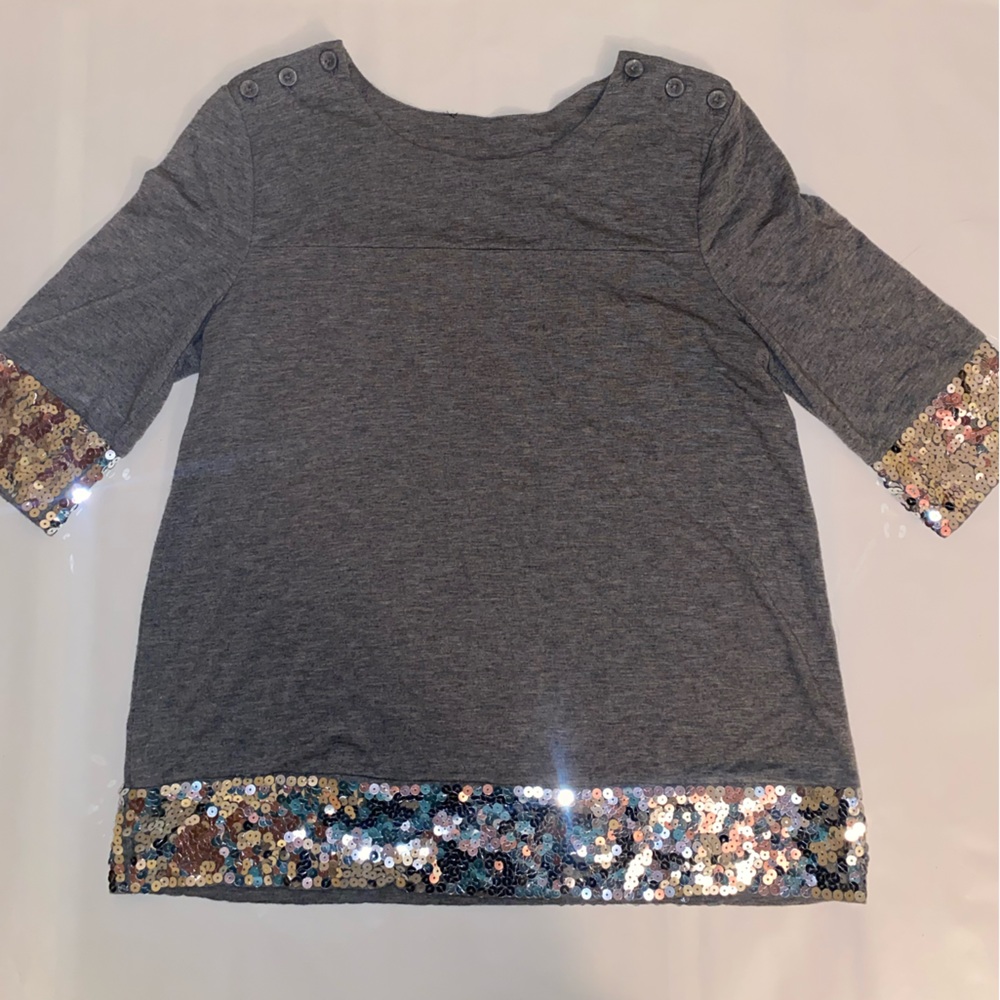 Gray Cropped Sleeve Light Pink And Silver Sequin Borders Size Small